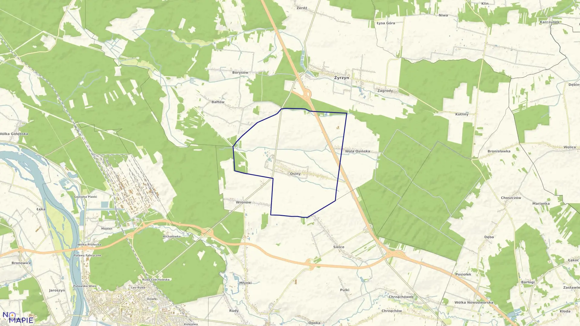 Mapa obrębu OSINY w gminie Żyrzyn